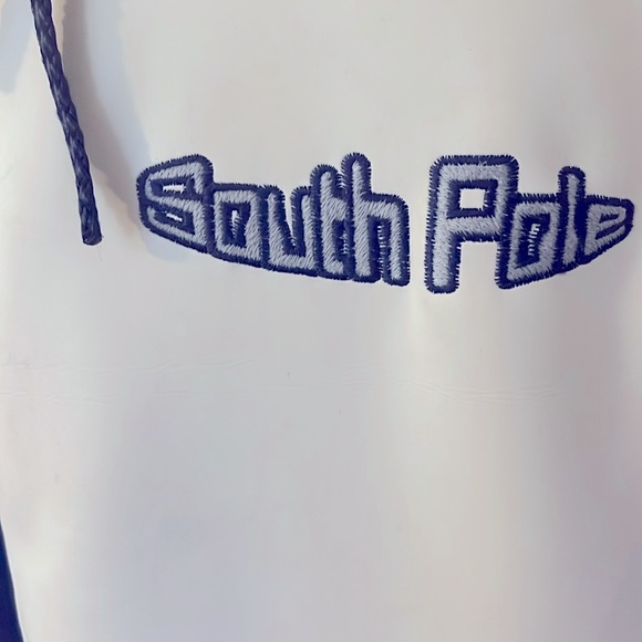 South Pole, quarter length coat, size med, cream color, blue trim, gray lining, - Picture 2 of 10